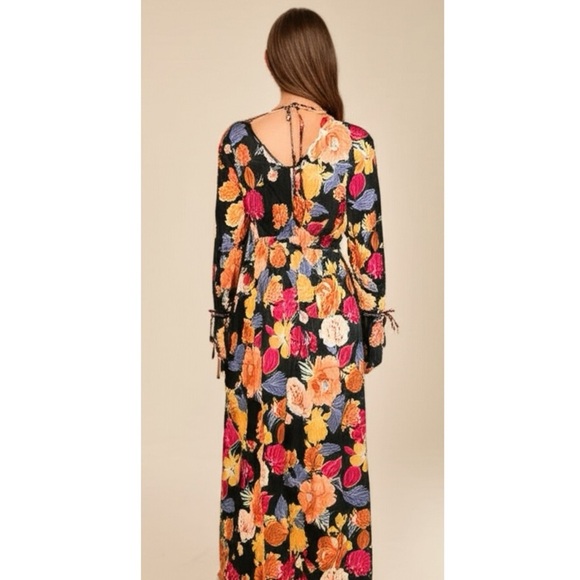 New BAND OF THE FREE Boho Floral Multi Hi-Lo Wrap Maxi Dress Long Sleeve Hippie - Picture 12 of 13